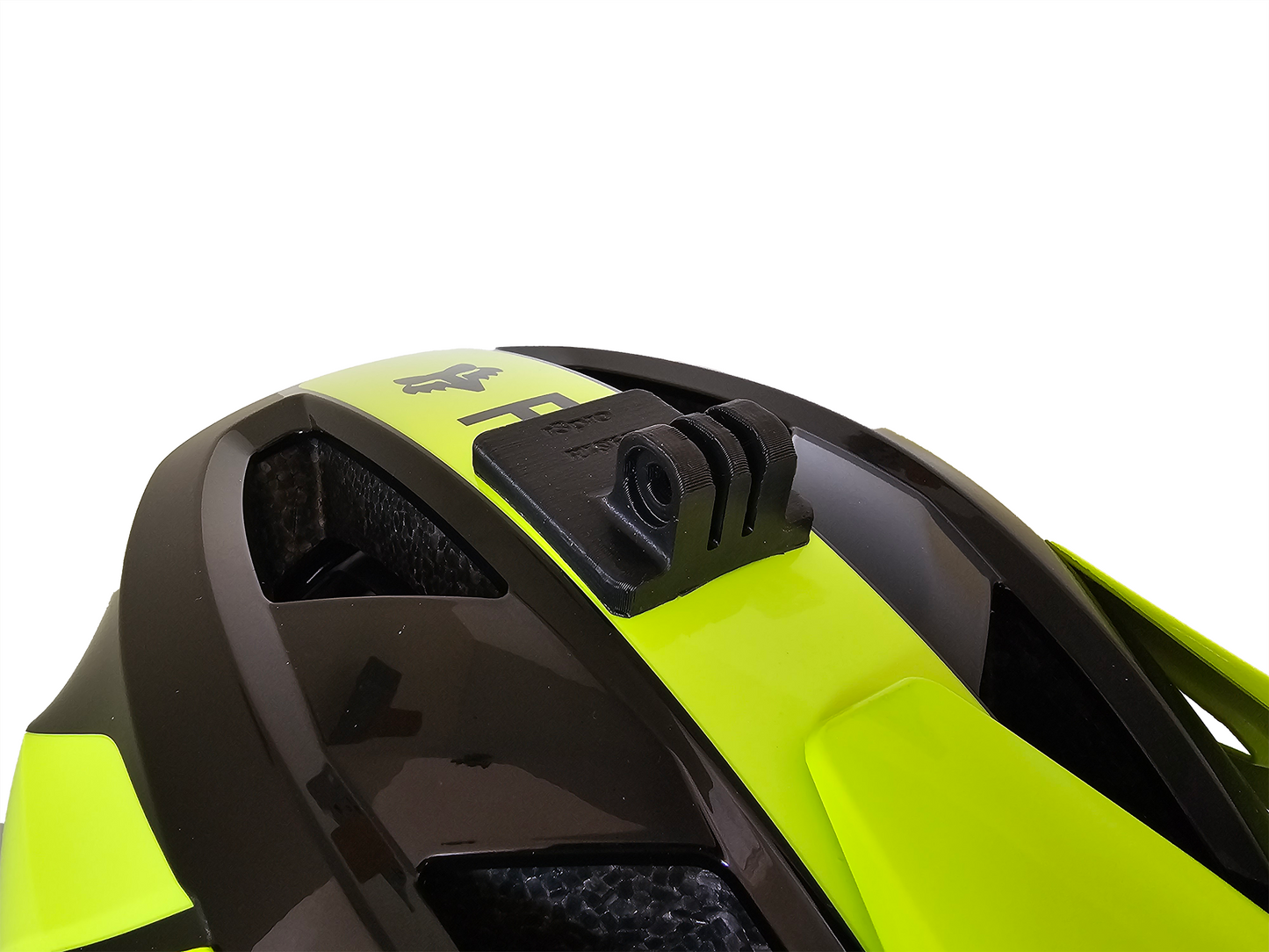 r3pro Top Mount for Fox Rampage 2024 Helmets, white background, quick release version, close up