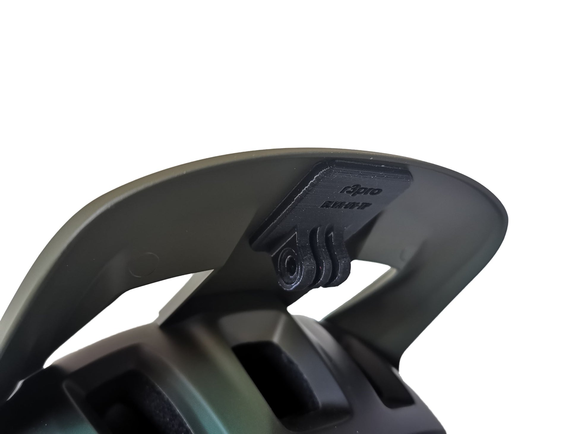 r3pro Under Visor Mount for Bluegrass Vanguard Helmets, white background, triple prong version, close up